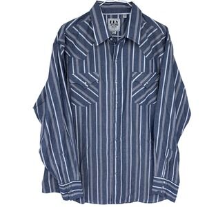 Ely Cattleman Pearl Snap Western Shirt Mens XLT Blue Striped‎ Rodeo Cowboy Ranch